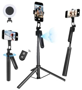 Extendable Auto Face Tracking Tripod for iPhone with Light, No App, 360° Rotation Selfie Stick for iPhone/Android, Smart AI Facial Recognition, Cameraman Shooting for Video, Vlog, Live Stream