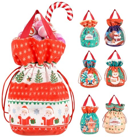 Süßigkeitentüten mit Kordelzug, süße Geschenktüten, wiederverwendbare Süßigkeitentüten für Süßigkeiten, Pralinen, Kekse, Spielzeug, Weihnachten, Geburtstag
