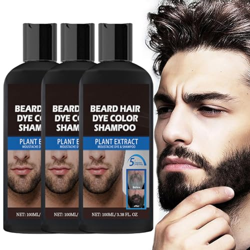 Bart-Haarfärbeshampoo,Bartfarbe Für Männer,Bartfärbemittel Für Männer In Schwarz,Bart- Und Schnurrbartfärbemittel Zum Nachfärben Der Haarwurzeln,natürlich Aussehende Grauabdeckung (3 Stück)