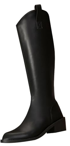 Stivali lunghi da donna con chiusura lampo, stivali da cowboy, stivali alti in pelle, Nero , 38
