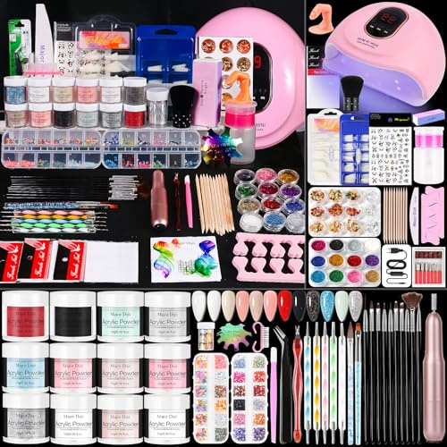 DouborQ Kit per unghie in acrilico con lampada elettrica per trapano per unghie, strumenti per nail art, set per principianti con tutto (MT20-7)