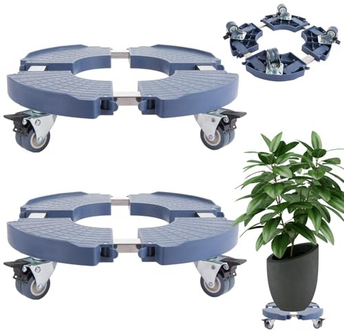 LOLYSIC 2 Pack Plant Caddy with Wheels, Heavy Duty Plant Stand with Lockable Casters, Rolling Plant Trolley for Indoor Outdoor Large Planter Flower Pots (Adjustable 40-48cm, 200KG Load)