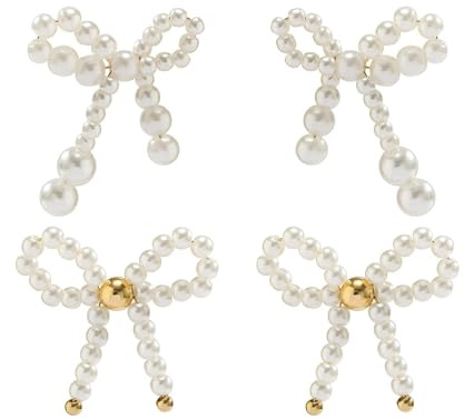 TELAIN Goldene Schleifen-Perlenohrringe, 14K Vergoldete Silber Ohrstecker, Hypoallergen Und Leicht, Perfekt Für Den Alltag, Mit Edel Perlen Und Schleifen-Design