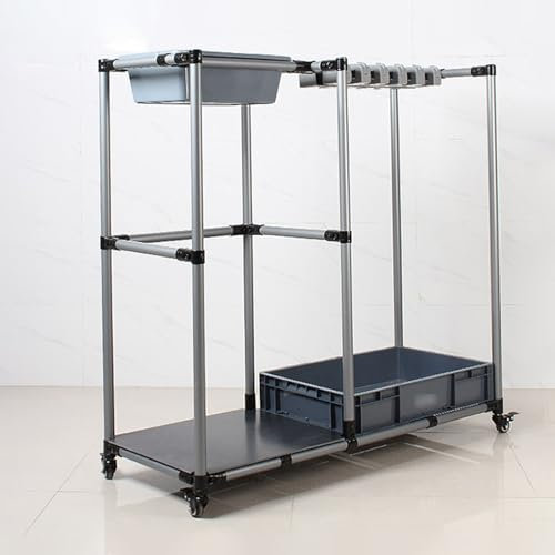 Restaurant Cleaning Supplies Organizer Cabinet with Mop and Broom Holder Garage Tool Organizer with Cleaning Carts on Wheels for Commercial Kitchens and Janitorial Services
