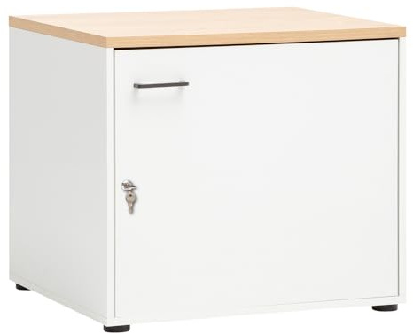 Lomadox Unterschrank für Waschmaschinenschrank Putzmittelschrank abschließbar in weiß matt mit Eiche Hauswirtschaftsraum Mehrzweckschrank Sicherheit Schrank Waschküche
