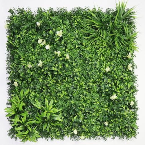 Hierba Artificial Verde de 1Piezas 100 x 100cm, Panel de Boj de Hiedra Artificial de Alta Densidad contra UV y PE, Plantas Artificiales Decorativas para Pared, Jardines, Patio Trasero(Green D)