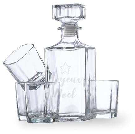 Set a Whisky Personnalisé Mabouteille® - Carafe a Whisky 1L et 4 Verres, Gravure Laser [Coffret Whisky Cadeau Homme]