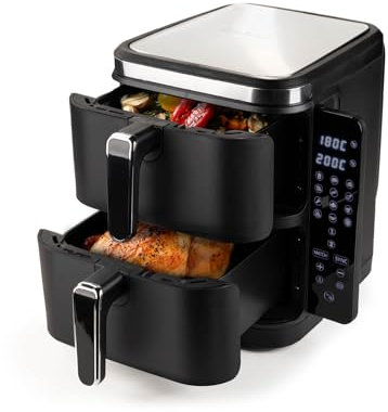 Rosmarino Tower XXL Airfryer 10,4L - Vertikales Design | Doppelkammerfritteuse | 12 Programme | 2800W Hochleistungsmotor | Synchronisationsfunktion | Digitalanzeige | einfache Reinigung