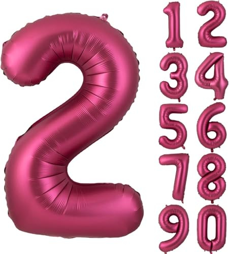 Zahlen 2 Ballons 40 Zoll Wein rot Luftballon 2 Burgund Folie Helium große Ballons für Geburtstag Party Jahrestag Dekorationen（Digital 2）