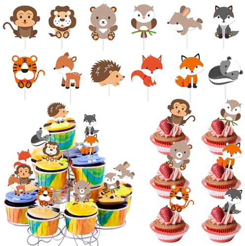 Alovez 36 Stück Waldtiere Kuchendekoration Tortendeko, Woodland Cupcake Topper für Geburtstag Kindergeburtstag Party Cake Topper