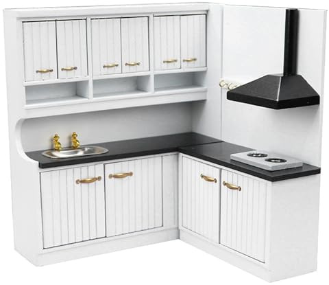 Dollhouse Kitchen 2Pcs Mini Kitchen Set 1/12 Scale Wooden Miniature Stove Cabinet & Sink Cabinet, Dollhouse Furniture Dining Room Accessories