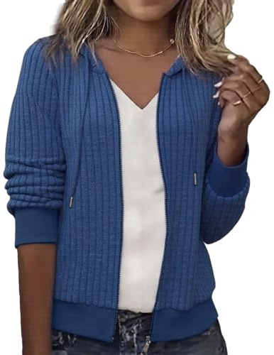 ABYOVRT Sudadera con Capucha Mujer Casual Chaquetas Chandal Invierno con Cremallera Sweatshirt Manga Larga Suelto Hoodie para Primavera Otono,Azul,XXL