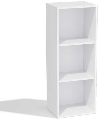 NewBeth Bücherregal 3 Fächern, Weiß Bücherschrank Holz mit offenen Fächern | Aufbewahrungsregal für Wohnzimmer, Kinderzimmer, Homeoffice, Platzsparend