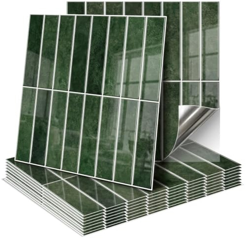 Adesivi per piastrelle 3D, autoadesivi, 30 x 30 cm, per soggiorno, camera da letto, cucina, bagno (Verde scuro)