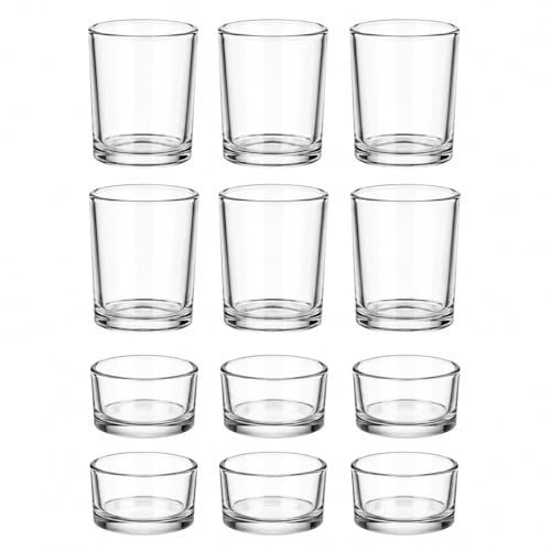 LETINE 12 PCS Clear Tealight Holders, Votive Glass Tea Light Candle Holders 2 Styles of Tea Light Holders for Wedding, Birthday, Party and Christmas Table Centrepiece