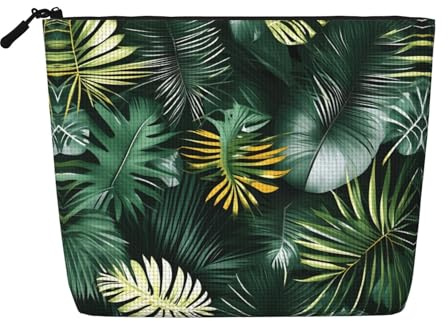 Tropical Palm Leaves Print Fake Hemp Makeup Bag,Makeup Bag,Travel Bag Pouch,Toiletry Bag with Zipper