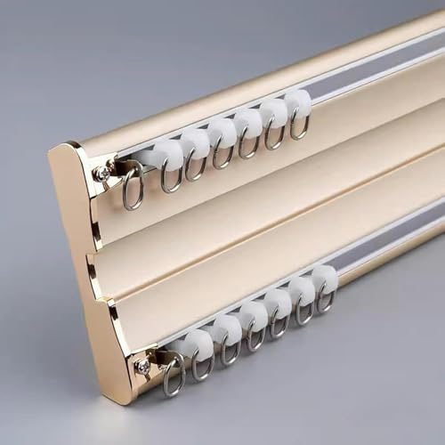 Doppio sistema di binario per tende in alluminio divisorio con montaggio a soffitto durevole asta per tenda a 2 corsie per soggiorno, camera da letto, hotel, oro, 3,30 m