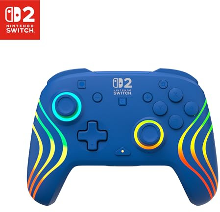 Turtle Beach Afterglow Wave kabelloser RGB-Controller, Nintendo Switch 2 | Blau, Switch Lite/OLED, TMR-Thumbsticks, 20-Std.-Akku, 2 belegbare Rücktasten, Bewegungssteuerung, C-Button