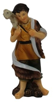 ZICOM Krippenfigur Miniaturfigur Hirte mit Schaf auf Schulter Höhe 8cm handbemalt Polyresin, Modellbau Puppenhaus
