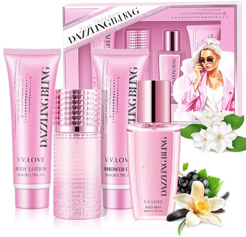 Set Regalo Profumo da Donna, Regali per Donne - Set di Bellezza per Ragazze:Eau de Toilette , Gel Doccia,Lozione per il Corpo, Profumo Floreale e Fruttato Adatto All'uso Quotidiano