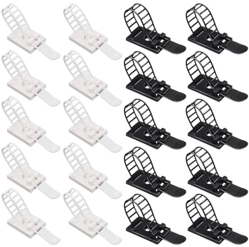 COYUN 20 Stück Kabelclips Verstellbare Kabelbinder Selbstklebende Kabelklemme Schwarz Kabelbefestigung Kabel Gurte für Computerkabel, TV-Kabel, USB-Kabel (0.9cm*1,8cm)
