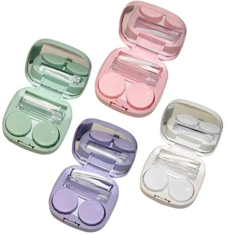 4 Stück Kontaklinsenbehälter, Kontaktlinsen Aufbewahrung Kontaktlinse Kasten Reise Kontaktlinsen Einsetzhilfe Enthalten Pinzette Extrusionsflasche Saugnäpfen und Spiegel für tägliche Ausflüge