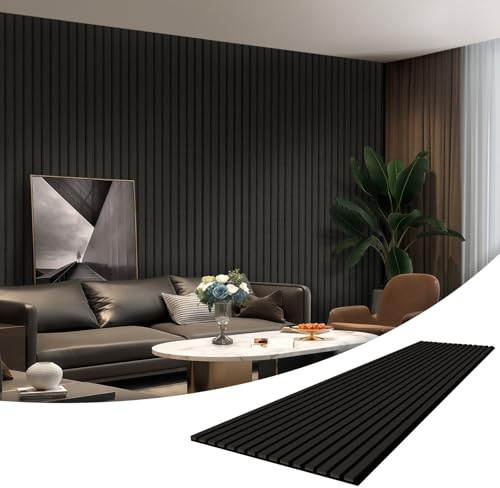 AKK-ART Akustikpaneele Holz 240x60cm(5,76m²),4 Pack Wandpaneele mit Holzfunier & Filz,Holzpaneele Wand für Zuhause & Büro-Großflächige Abdeckung Dekorative Wandverkleidung Innen Schwarz#22