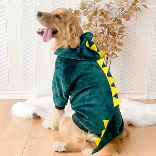 Hundkostym, halloweenkostym, hund, stor hundtröja, badrock, hund, rolig tiger med huva, halloween, rollspel för stygn, kostym, varm, vinterdräkt (5XL, dinosaurie)