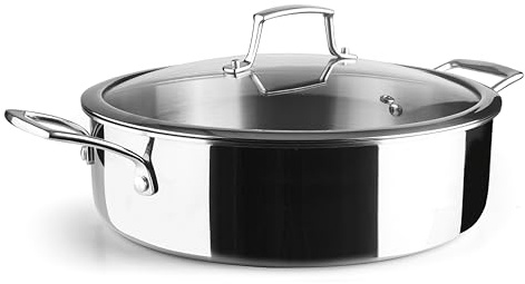 Lacor 60888 - Cacerola Baja Trichef, 5 L, 28 cm, Tricapa de Acero | En acero inox 18/10, para guisos y cocciones uniformes; apto para inducción y horno, apto para lavavajillas, de gran utilidad