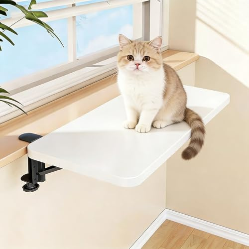 Fensterbank Verlängerung Fensterbankverlängerung für Katzen (ohne Bohren), Küchentisch-Verlängerung zum Anklemmen, Klappbare Schreibtisch-Verlängerungsablage(White,90x20cm(35.4x7.9in))