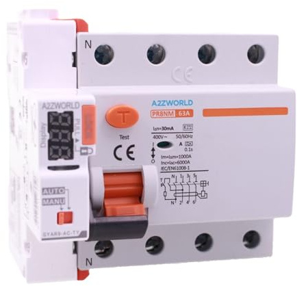 Interruptor diferencial puro WiFi con rearme automático trifásico, salvavidas tipo A tipo A 30 mA / 0,03 A 63 A, APP Tuya Smart Life, RCCB 3P+N 6kA 380 V, 5 módulos DIN, control remoto y manual