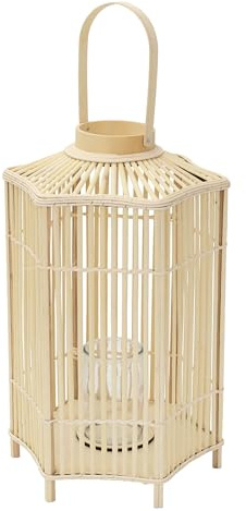 ECD Germany Bambus Laterne, Windlicht H: 75 cm Holzfarbe, Gartenlaterne mit Henkel & Glaseinsatz, Boho Bambuslaterne, Kerzenhalter Flechtoptik, Innen/Außen, Deko Laterne für Terrasse Balkon Wohnzimmer