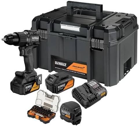 DeWalt DCD86MP2KT Trapano Avvitatore Percussione 18V XR Brushless Ed. McLaren F1 Team + 2 Batterie Li-Ion 5.0Ah, Caricabatterie, Set Inserti, Metro e Valigetta TSTAK