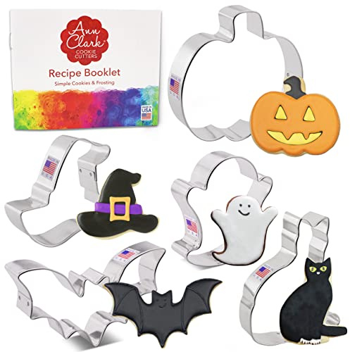 Ausstechformen von Ann Clark USA - Halloween Keksausstecher, 5-Teiliges Set - Kürbis, Fledermaus, Geist, Hexenhut, Katze Ausstecher