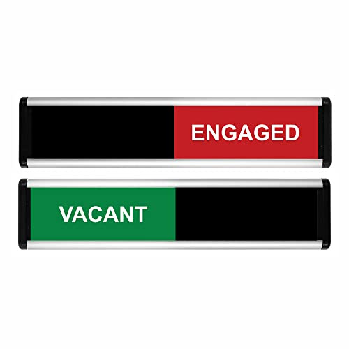 ViroDisplay® Vacant/Engaged Sliding Door Sign – Green/Red Edition – 264 x 60mm – Anodised Silver Profile with Black End Caps – Self-Adhesive Fixing