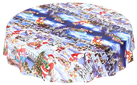 ANRO Wachstuchtischdecke Wachstuch Wachstischdecke Tischdecke Weihnachten Rot Weihnachtsfest Rund 140cm eingefasst