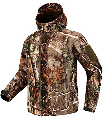 CARWORNIC Herren Camo Ruhige Jagdjacke Wasserdicht Softshell Fleece Gefüttert Camouflage Outdoor Wandern Angeln Mantel, Tree Camo Jacke, M