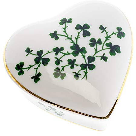 CBE All Shamrocks Heart Shaped 3 x 3 Inch Porcelain Trinket Jewelry Box