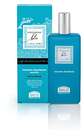 Helan, Emozione Blu, Balsamo Dopobarba Uomo, Analcolico, Dona Elasticità alla Pelle del Viso, Dopo Barba Lenitivo e Idratante con Vitamina E e Olio d'Oliva, 90 ml - Made in Italy