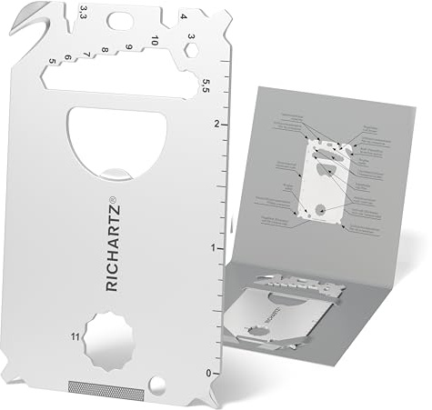 RICHARTZ POCKET CARD L23 | Multitool Schlüsselanhänger | 23 praktische Funktionen | Hochwertiger, matt gestrahlter Edelstahl | Schlüsselanhänger Werkzeug inkl. Verpackung & Funktionsbeschreibung