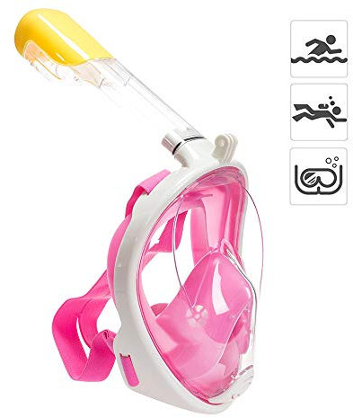 RJHY Vollgesichts-Schnorchelmaske Schnorchelmaske 180 ° Panoramablick Antibeschlag- und auslaufsichere Tauchmaske für Erwachsene Kinder,Pink,L/XL