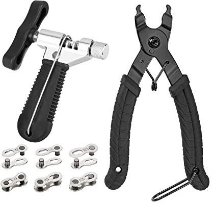 QKURT Fahrradkettenwerkzeug - Zange + Kettennietwerkzeug + 6 Paar Fahrrad Fehlt Link, Kettenentnieter für 6/7/8/9/10 Speed Kette aus Edelstahl