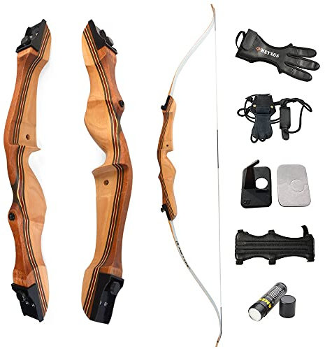 MILAEM 68 ’’ Takedown Recurve Bogen mit Pfeile Set 16-38 lbs Langbogen aus Holz Riser mit Spine 500 Carbonpfeile Bogenschießen Jagd im Freien Rechtshänder Bogen für Erwachsene (26lbs)