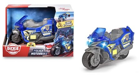 Dickie Toys – Polizei Motorrad – Spielzeug Motorrad für Kinder ab 3 Jahren, mit Licht- und Soundeffekte, Freilauf, ausklappbares Warnschild, 15 cm lang, 203302031, Mehrfarbig