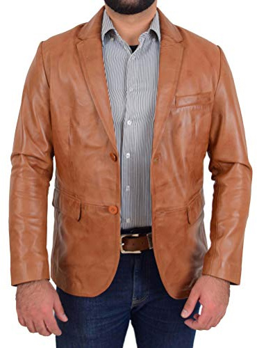 Hommes Cuir Bronzer Blazer Veste Coupe Ajustée Manteau 2 Boutons Donnie (Numeric_46)