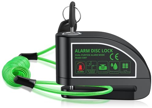 EYPINS Disc Brake Security Lock - 110dB Alarm, Two Modes, Waterproof Design with 1.2m Reminder Cable & Carry Pouch for Motorbike, Scooter, Bike Accessories
