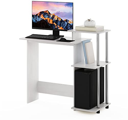 Furinno Eficiente Escritorio para computadora portátil, Madera, Roble Blanco/Acero Inoxidable, 39.62 (D) x 100.58 (W) x 85.34 (H) cm