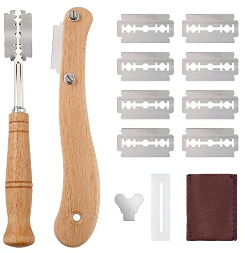 QH-Shop Bäckermesser Brot Lahm Scoring Tool Set, Handwerkzeug Brotmesser Teigmesser mit 10pcs Rasierklingen für Herstellt Brot Brötchen Brotteig Muster, 2 Arten