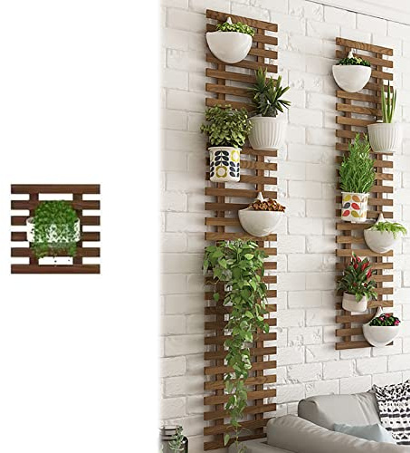 Griglia Resistente Naturale Legno,Fioriera Grigliato Legno da Giardino Vaso per Piante Rampicanti,per Sostegno a Muro Fiori e Piante Fioriere Sospese Decorazione Murale Terrazza (29x29cm/11.4x11.4in)