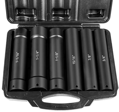Verlängerte Länge Schlag-Steckschlüssel-Set mit robustem Gehäuse, einschließlich Stecknüsse 3/4 Zoll, 7/8 Zoll, 15/16 Zoll, 1-1/16 Zoll, 1-1/8 Zoll und 1-1/4 Zoll